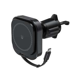 15W Magnetic In-Car Phone Wireless Charger with Retractable Cable