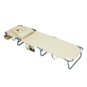 Outdoor Furniture: Levede Foldable Beach Lounge Chairs with Face Hole Khaki