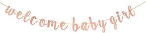 Cake Toppers And Birthday Banners: Welcome Baby Girl Banner (Rose gold) Clearance