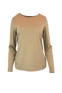 Merino Clothing: WOMEN'S 100% MERINO WOOL (210) LONG SLEEVE CURVE HEM TOP SAND EBAS583