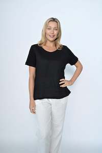 Cali Co: V-NECK SIDE RIB LINEN TOP