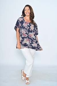 Cali Co: ROUND NECK FLORAL LINEN TOP