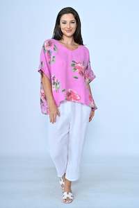 Cali Co: V-NECK OVERSIZED LINEN FLORAL TOP