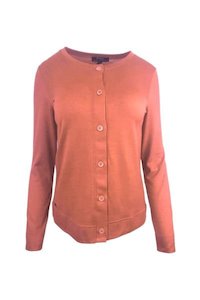 Ebony: MERINO BUTTON CARDIGAN WOMENS LONG SLEEVE BRICK