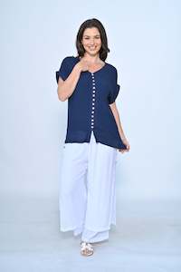 La Mode: FRONT WOODEN BUTTON LAYERED TOP NAVY