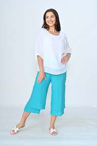 3/4 SIDE BUTTON LAYERED BEACH PANT TEAL