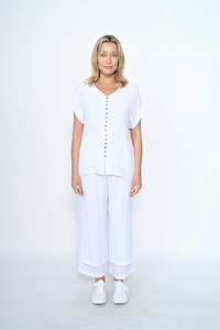 FULL LENGTH SIDE BUTTON LAYERED BEACH PANT  WHITE