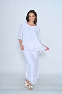 La Mode: ROUND NECK 3/4 SLEEVE LAYERED TOP WHITE