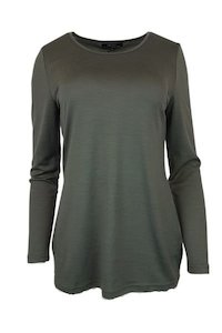 WOMEN'S 100% MERINO WOOL (210) A-LINE SCOOP LONG SLEEVE TOP KHAKI