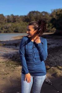 MERINO TUCK PLEAT TOP WOMENS LONG SLEEVES ROUND NECK TWILIGHT