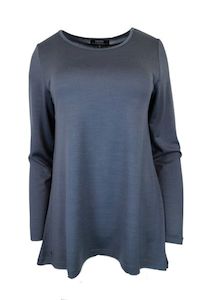 WOMEN'S 100% MERINO WOOL (210) A-LINE SCOOP LONG SLEEVE TOP INDI BLUE