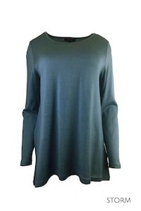 WOMEN'S 100% MERINO WOOL (210) A-LINE SCOOP LONG SLEEVE TOP STORM BLUE-GREEN