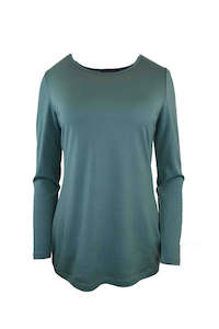 WOMENS 100% MERINO (210) LONGLINE SCOOP LONG SLEEVE TOP STORM BLUE-GREEN