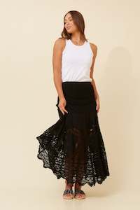 Skirts: LACE SKIRT COTTON BLACK