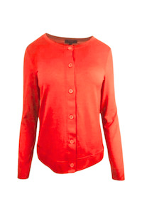 Cardigans Shrugs: MERINO BUTTON CARDIGAN WOMENS LONG SLEEVES CREW NECK TANGERINE