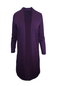 MERINO LONGLINE CARDIGAN WITH SPLIT HEM LONG SLEEVES ITALIAN PLUM EBAS582IPLU
