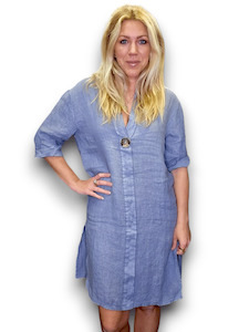 Tunics: BRASS BUTTON DRESS TUNIC LINEN PETROL