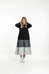 Home Lee: LONG SLEEVE KENDALL DRESS - BLACK/CHARCOAL/GREY