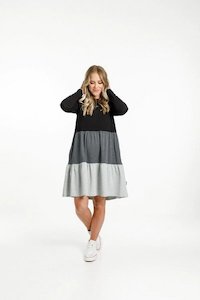 LONG SLEEVE KYLIE DRESS - BLACK/CHARCOAL/GREY