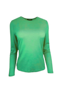 WOMENS 100% MERINO (210) LONG SLEEVE SATIN CREW TOP VERDE