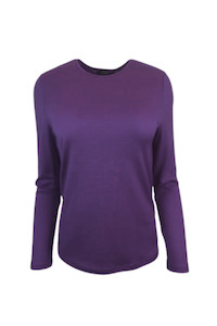 WOMENS 100% MERINO (210) LONG SLEEVE SATIN CREW TOP ITALIAN PLUM