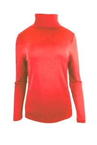 WOMENS 100% MERINO (210) LONG SLEEVE HIGH NECK TOP TANGERINE