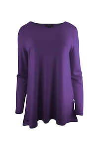 WOMENS 100% MERINO (210) A-LINE SCOOP LONG SLEEVE TOP ITALIAN PLUM