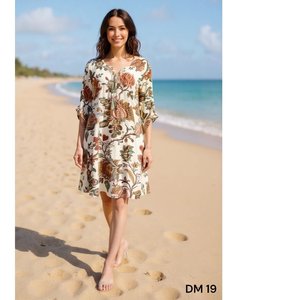 COTTON KAFTAN TAB SLEEVE TIE FRONT AUTUMN FLORAL