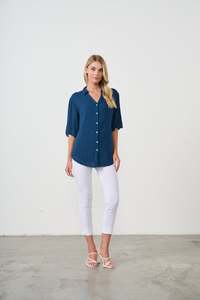 Tunics: SEERSUCKER SHIRT SIDE POCKETS OXFORD BLUE