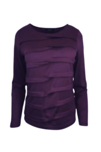 Merino Clothing: MERINO TUCK PLEAT TOP WOMENS LONG SLEEVES ROUND NECK ITALIAN PLUM EBAS608
