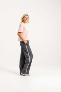 Home Lee: PALAZZO PANTS GRAPHITE WITH BLOSSOM VELVET RIBBON