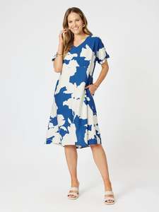 BARCELONA PRINT DRESS BLUE/NATURAL