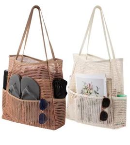 Womens Crossbody And Shoulder Bags Nz: BEACH BAG MESH WITH POCKETS NATURAL