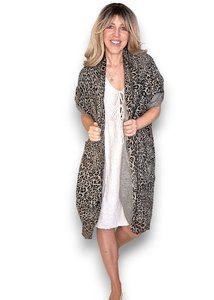 Jackets Coats: LINEN COVER UP LEOPARD MOCHA