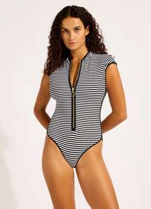 CAP SLEEVE ZIP FRONT ONE PIECE CLUBHOUSE