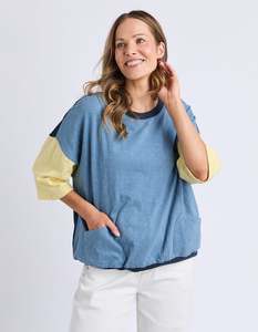 MAZIE COLOUR BLOCK SWEAT BANANA AND NAVY