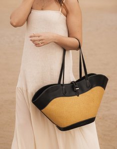 Louenhide: MALTA TOTE BAG RAFFIA / BLACK