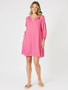 MYKONOS CHECK DRESS PEONY