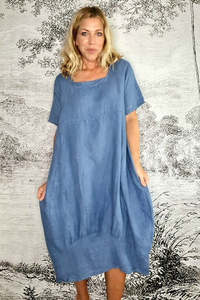 Helga May: MID SLEEVE MAXI DRESS LINEN PETROL