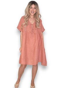 Helga May: DEUX RIBBON DRESS BRICK