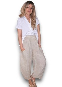 BARREL LINEN PANTS BEIGE