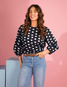 Tops: DOTTY TOP CLOUD / NAVY