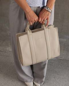 MANHATTAN TOTE BAG BISCOTTI WITH BLACK TRIM