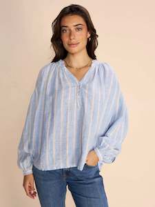 Mosh Mosh: Mos Mosh MM Safi Striped Linen Shirt Cashmere Blue