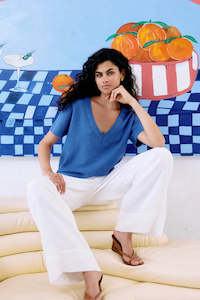 Eb & Ive Artemis V Knit Top Aegean