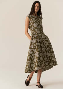 Pol: Pol Hugo Dress Khaki Embroidery