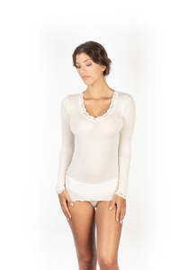 EGi Wool Silk Rib Knit LS Lace Trim White 1489