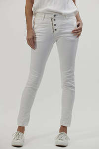 Pants Shorts: Italian Star Zip Button Jean White