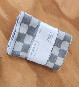 Ecovask Organic Face Cloths 2 Pack Steel Chequer