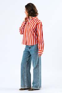 Clothing: Lollys Laundry Bleeker Shirt LS Orange Pink Stripe